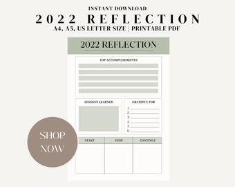 Simple 2022 Reflection Template Gratitude Goal Planner 2023, Yearly Review of Habits, Printable Instant Download PDF, Manifestation Journal