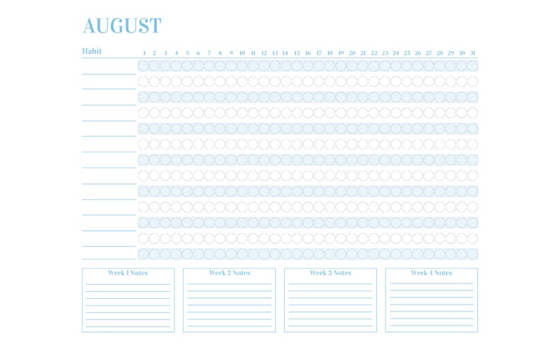 Sky Blue Monthly Habit Tracker Printable, Landscape Letter Instant ...