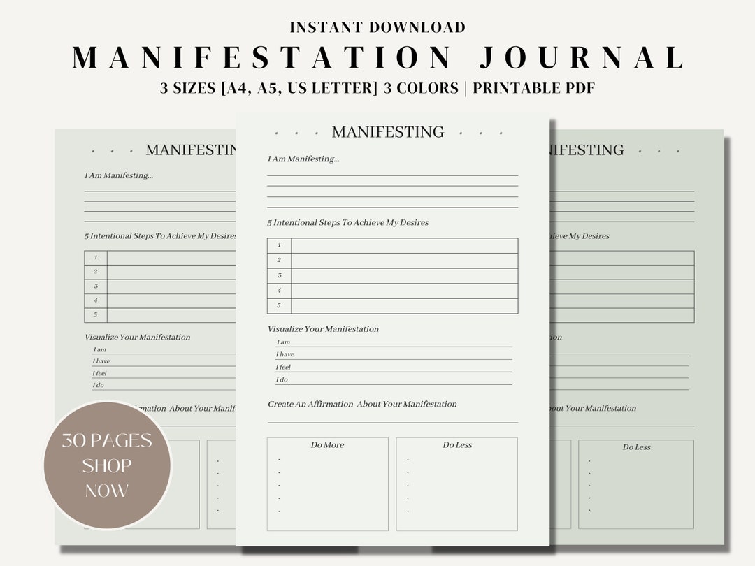 Sage Green Manifestation Journal, Manifest Desires Planner, Reflection Journal, Self Improvement ...