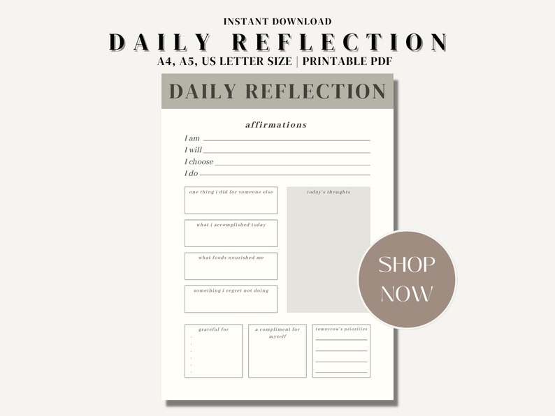 Daily Reflection Template, Affirmations and Accomplishments, Reflect on ...