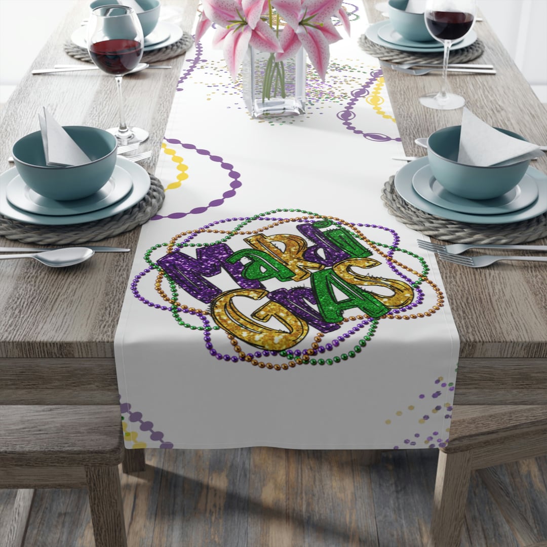 mardi gras table runner nearby