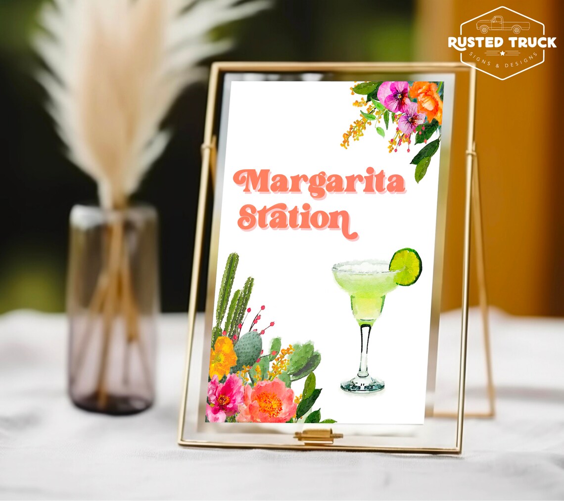 Margarita Bar Sign Printable, Floral Bar Sign, Drink Sign, Fiesta Sign ...
