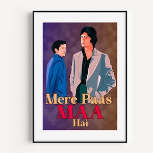 Lebendige Wandkunst, Bollywood Schauspieler, ikonische Gespräche, hochwertige vertikale Poster, helle bunte indische Filmdrucke, Amitabh Deewar