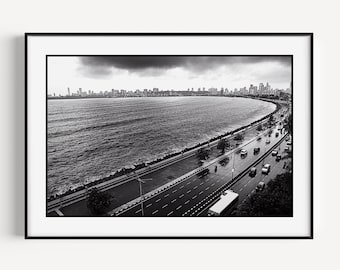Arte de Mumbai, Foto de Bombay Mumbai, Arte de la pared de la India, Impresión de arte indio boho, Cartel de decoración de la pared de la India, Arte Desi, Marine Drive, Arte de pared vintage