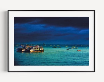 Mumbai Art, Bombay Mumbai Photo, India Wall Art, Boho Indian Art Print, Instant Download, Printable India Decor, Desi Art, Boats At Dusk
