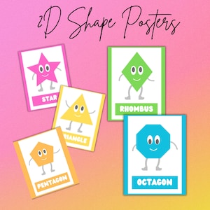 12 2D Shape Posters - Rainbow Theme | Printable PDF | Classroom Decor | Instant Download