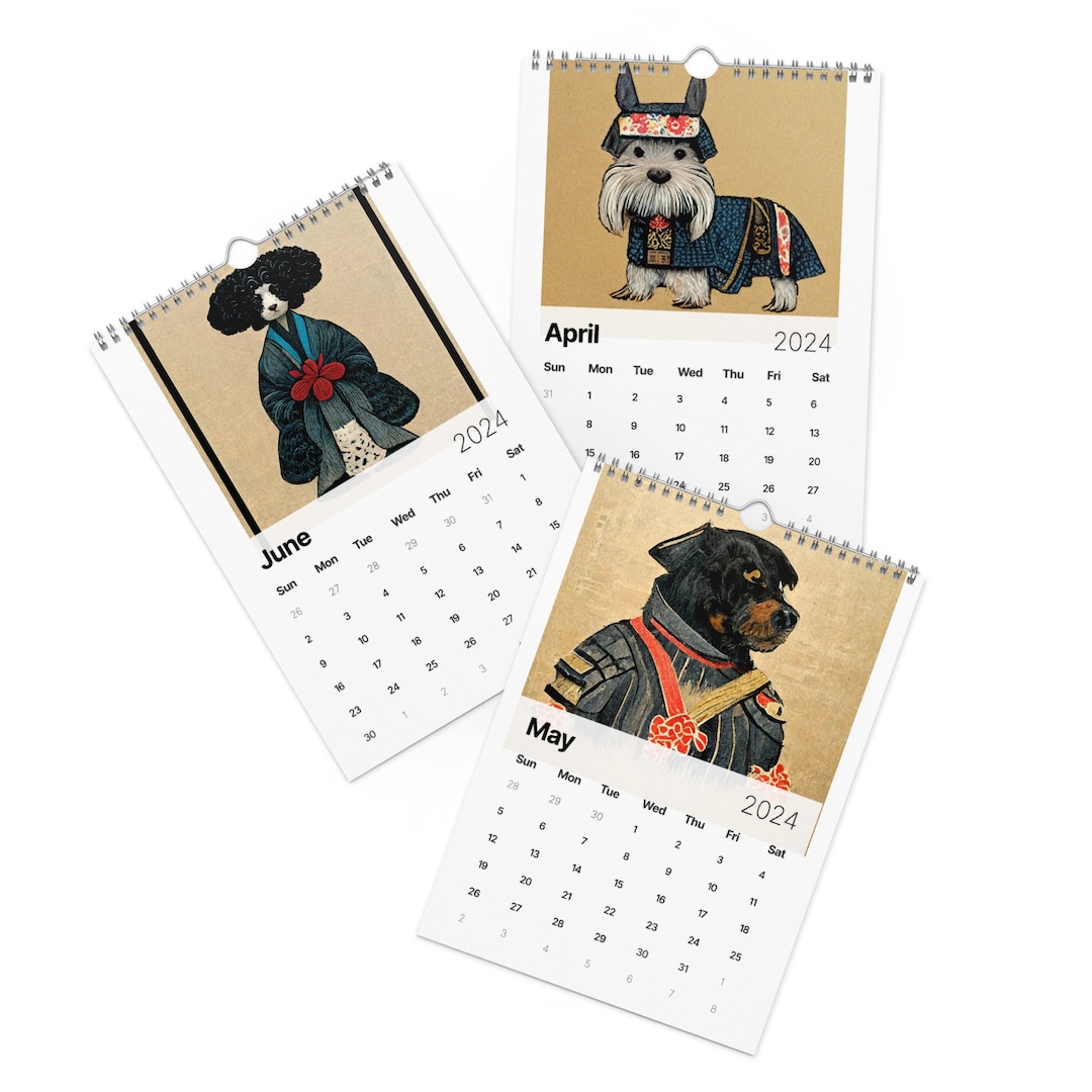 Ukiyoe Dogs Wall 2024 Yearly Calendar Unique Vintage Japanese Art