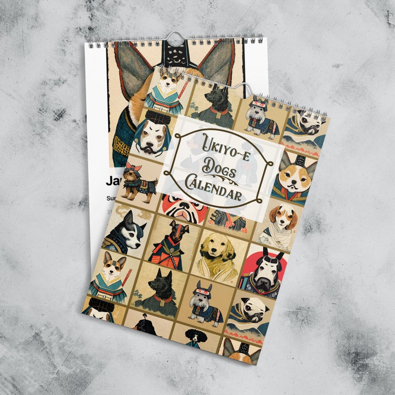Ukiyoe Dogs Wall 2024 Yearly Calendar Unique Vintage Japanese Art