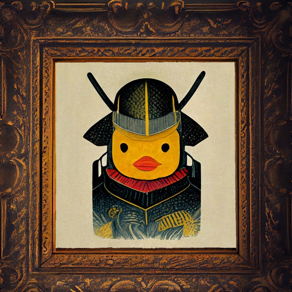 Yellow Rubber Ducky Samurai Unframed Wall Art, Ukiyo-e Style | Rubber Ducky Gifts, Japanese Art Style, Funny Rubber Ducks, Duck Lover Gifts