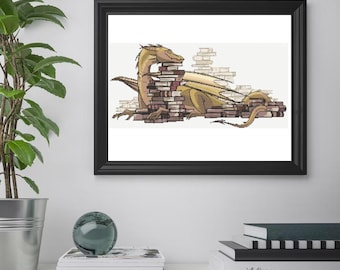 Book Dragon Counted Cross Stitch Pattern