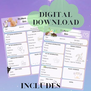 Pet Care Template, Pet Planner Journal, Pet sitter Business, Printable pet care guide, Pet sitting, Dog care, Cat care, Exotic Pet care