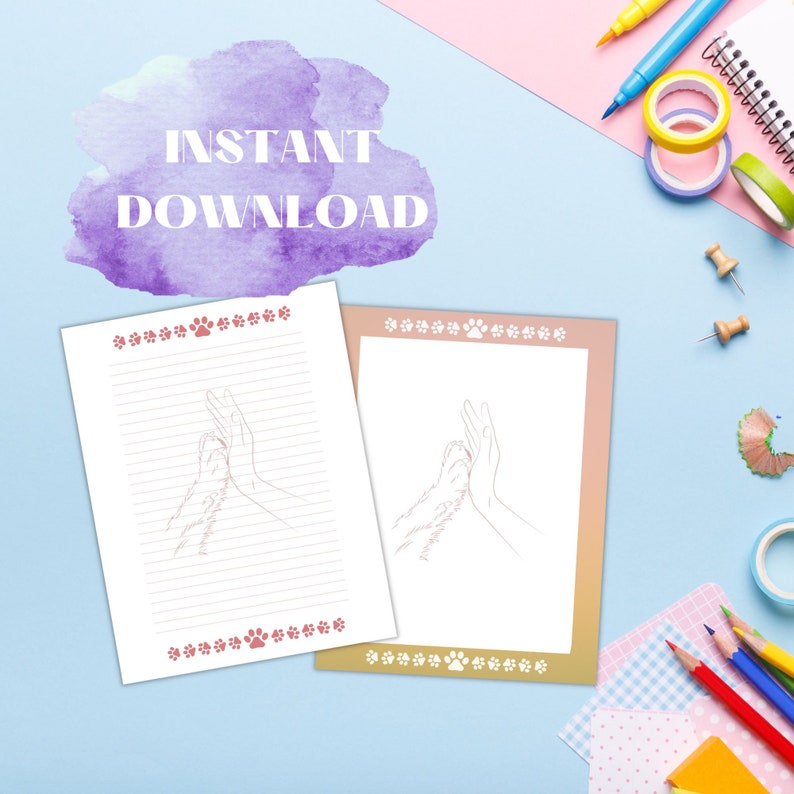 Paws Stationery, Printable Paw Art Page, Download Stationery, Dogs ...