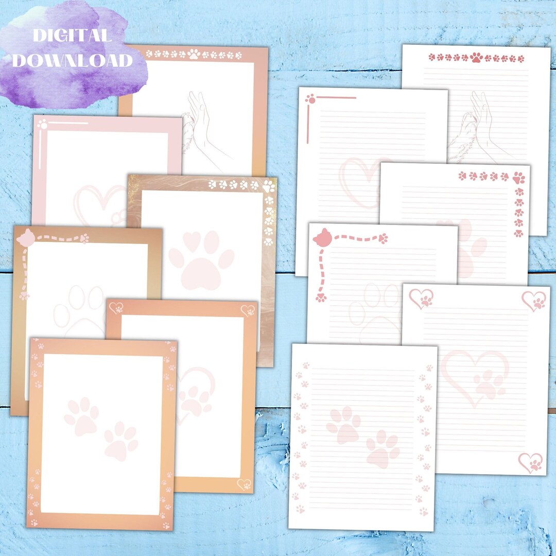 Paws Stationery, Printable Paw Art Page, Download Stationery, Dogs ...
