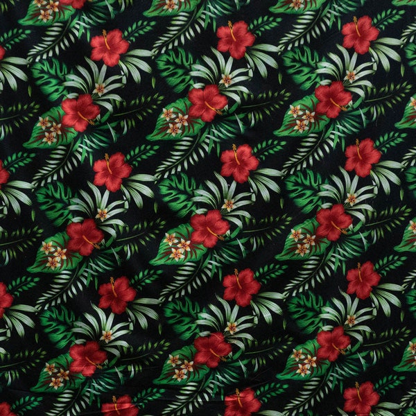 Hibiscus Plumeria Tropical Leaves All Over Design | Cotton Fabric