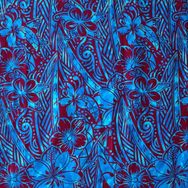Traditional Polynesian Tattoo Hibiscus Plumeria Swirls Design | Cotton Fabric