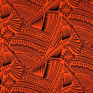 Traditional Polynesian Tattoo w/ Flower Fabric | Polyester Flocking