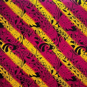 Diagonal Traditional Tattoo Gradient design iwth Tropical Leaves Fabric | Rayon