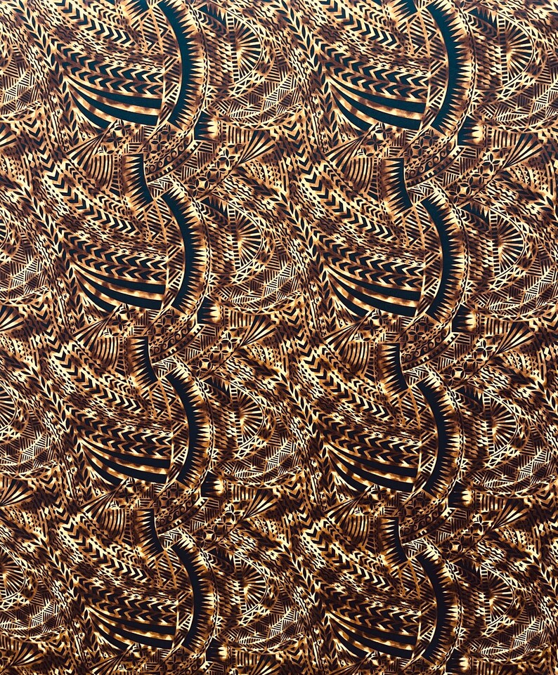 Traditional Polynesian Tattoo Design Rayon Poplin Fabric | Islands Fabric Brown