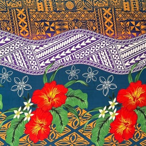 Tapa, Tribal Tattoo Hibiscus Plumeria Peachskin Fabric | Islands Fabric