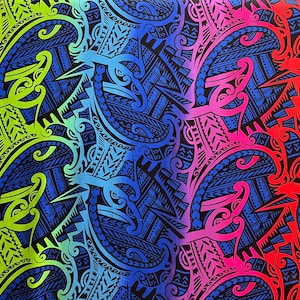 Polynesian Tribal Tattoo Design Rayon Fabric | Islands Fabric