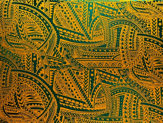 Fabric Polynesian Tattoo Tapa Swirl Deep Green and Cream  Etsy  Polynesian  tattoo Polynesian Marquesan tattoos