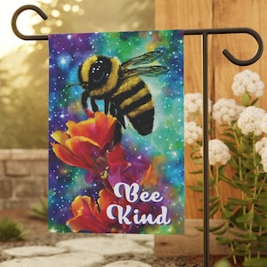 Bee Kind Bee and Flower Calming Colors Double-Sided 12&quot;x18&quot; Outdoor Hanging Garden Flag Custom Cute Bee Yard Art Decor, Nature Gardener Gift