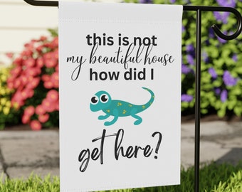 How Did I Get Here? Little Lizard Yard Art Garden Flag, 12"x18" Double-sided Outdoor Hanging Garden Flag, Garden Humor Art Flag Gift for