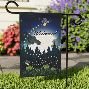 Fireflies Shine Welcome Yard Art Double-Sided 12&quot;x18&quot; Outdoor Hanging Garden Flag, Custom Firefly Art Garden Flag, Fun Gift for Gardeners