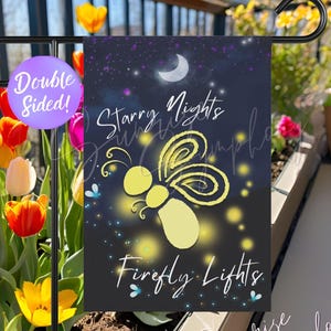 Starry Nights Firefly Lights Yard Art, Double-Sided 12&quot;x18&quot; Outdoor Decor Hanging Garden Flag, Firefly Night Garden Decor, Calm Garden Gifts