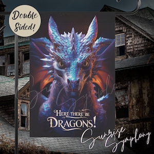 Here There Be Dragons Scary Halloween Double-Sided 12&quot;x18&quot; Hanging Garden Flag, Fantasy Halloween Outdoor Decor, Dragon Theme Yard Art Gifts