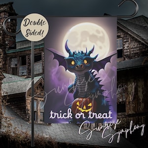 Full Moon Dragon Halloween Hanging Garden Flag, Trick or Treat Double-Sided 12&quot;x18&quot; Outdoor Dragon Seasonal Decor, Halloween Dragon Yard Art