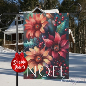 Winter Noel Holiday Christmas Rustic Floral Double-Sided 12&quot;x18&quot; Hanging Garden Flag, Winter Seasonal Outdoor Decor, Festive Yard Art Banner