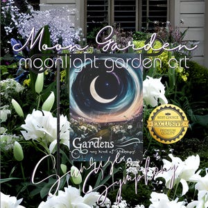 Moonlight Moon Garden Whimsical 12&quot;x18&quot; Double-sided Hanging Garden Flag, Garden Therapy, Night Garden Decor, Moon Art Moon Gardener Gift