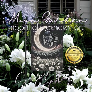 Gardens are Magic Moon Flower Garden Celestial 12&quot;x18&quot; Double-sided Hanging Garden Flag, Night Garden Outdoor Yard Decor, Moon Gardener Gift