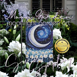 Moon Flower Garden Art Moonlight Celestial Garden Flag 12&quot;x18&quot; Double-sided Enchanted Moon Secret Night Garden Outdoor Decor Moongarden gift
