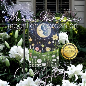 Enchanted Moon Flower Garden Celestial 12&quot;x18&quot; Double-sided Hanging Garden Flag, Moon Shine Night Garden Decor, Moon Art, Moon Gardener Gift