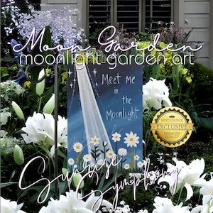 Moon Flower Garden Enchanted Floral 12&quot;x18&quot; Double-sided Moonlight Garden Flag, Meet Me in Moonlight, Night Garden Decor, Moon Gardener Gift