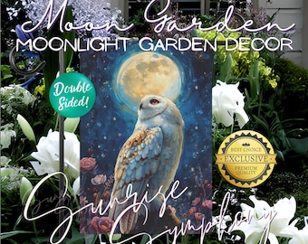 Moon Garden Full Moon Majestic Owl 12"x18" Double-sided Hanging Garden Flag Night Garden Outdoor Decor, Moon Garden Yard Art, Owl Lover Gift