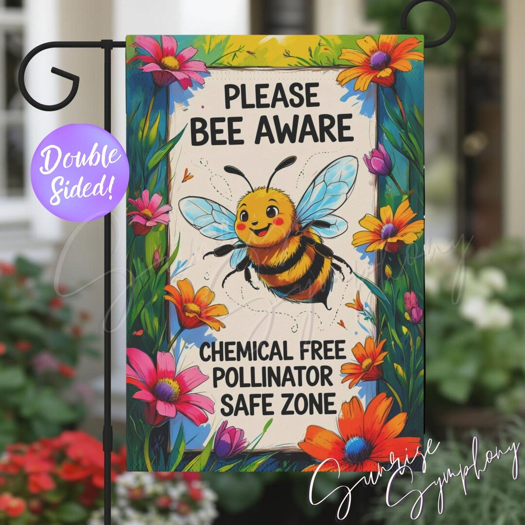 Pollinator Garden Sign Flag, Bee Aware Pollinator Awareness Flag ...