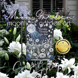 Moon Flower Garden Twinkle Little Star Enchanted 12&quot;x18&quot; Double-sided Moonlight Garden Flag, Night Garden Moonlit Art Decor, MoonGarden Gift