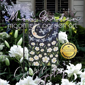 Enchanted Moonlight Moon Flower Garden Celestial 12&quot;x18&quot; Double-sided Hanging Whimsical Garden Flag, Night Garden Decor, Moon Gardener Gifts