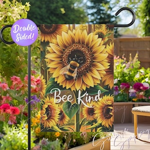 Bee Kind Sunflower Garden Flag, Summer Outdoor Decor, 12&quot;x18&quot; Double-Sided Yard Lawn Porch Pool Patio Garden Decor Art, Bee Kind Floral Gift