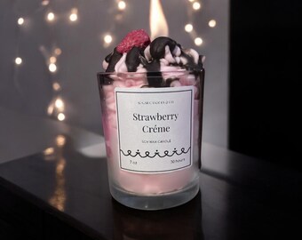 Strawberry créme dessert candle. Birthday gift, mother’s day gift, holiday candle, scented soy wax, anniversary, gift for her