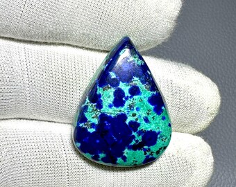 Very Rare Natural Blue Bird Azurite Cabochon Azurite Malachite Oval Shape Loose Stones / 32X24X7 MM / 49 CT