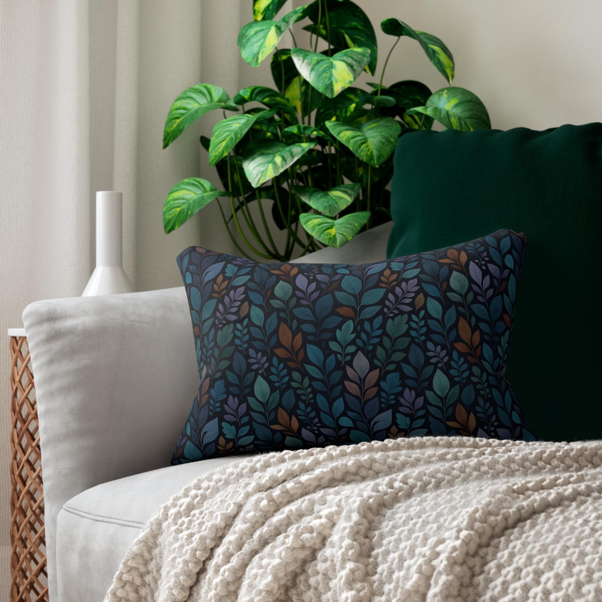 Leaf Pattern Throw Pillow, Botanical Cushion with Boho Design, Decorative Pillow for Sofa or Bed, Nature Home Decor Gift for Living Room