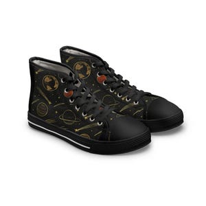 Cosmic Womens High Top Sneakers, Stylish Space Themed Shoes for Fashion Lovers, Trendy Casual Footwear Gift