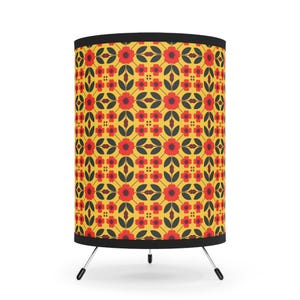 Yellow Kaleidoscopic Floral Tripod Lamp - Floral Decorative Light, Home Decor, Accent Lighting, Gift for Her, Vintage Style