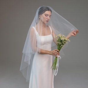 white veil,2 tiers veil,soft tulle,classic veil