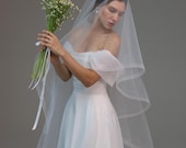 Veil with horsehair trim, Crinoline edge veil with blusher,Horsetail veil to your fingertips