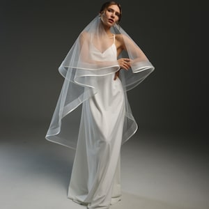 Cascading Wedding Veil | Italian Tulle, Satin Ribbon & Horsehair Trim